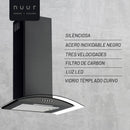 CAMPANA EXTRACTORA A PARED ACERO INOXIDABLE Y CRISTAL TEMPLADO 60 CM COLOR NEGRO MODELO:CAMEXPA60AVN