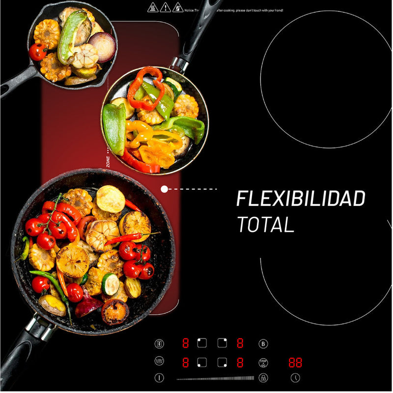 PARRILLA DE INDUCCIÓN 4 QUEMADORES 7,400W-220V-BOOSTER-ZONA FLEX MODELO:PARIN4-B