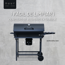 AASADOR DE CARBON TIPO BARRIL CON MESAS DE TRABAJO Y TERMÓMETRO - 45" LARGO NUUR MODELO:ASCARBA45