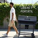 AASADOR DE CARBON TIPO BARRIL CON MESAS DE TRABAJO Y TERMÓMETRO - 45" LARGO NUUR MODELO:ASCARBA45