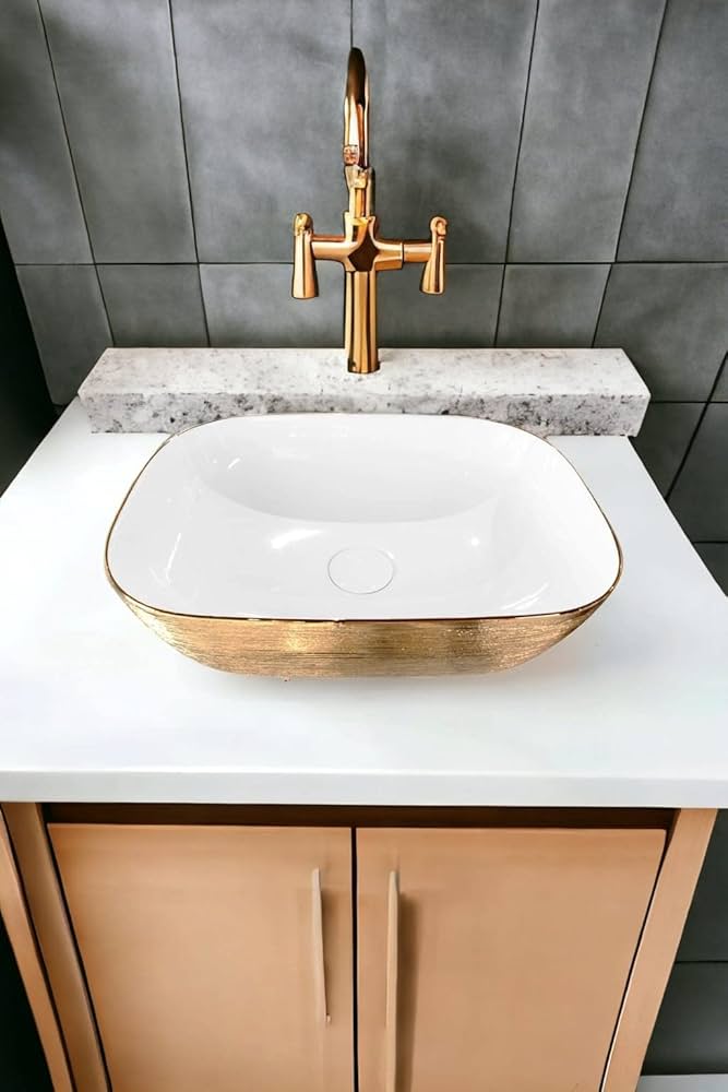 LAVABO CERAMICO DE SOBREPONER MOD. ABEDUL DORADO NATIA