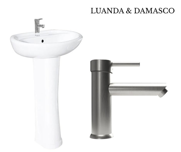 KIT LAVABO LUANDA CON PEDESTAL & MONOMANDO DAMASCO