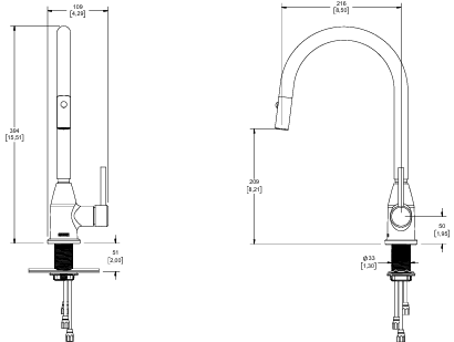 MONOMANDO FREGADERO RETRACTIL 2 CHORROS KAMPA EBANO E-314-EB