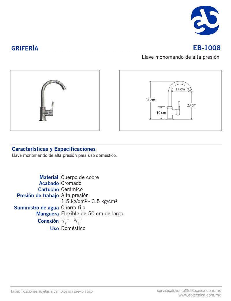 MONOMANDO PARA COCINA EB-1008