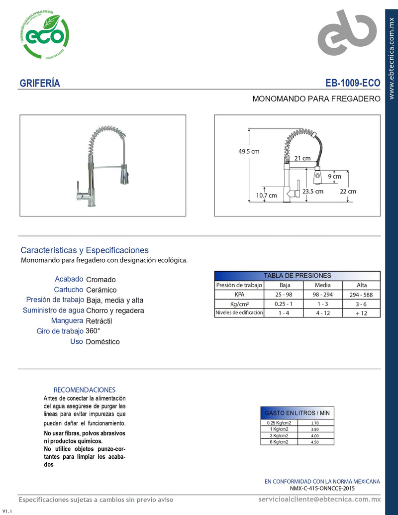 MONOMANDO DE COCINA EB-1009-ECO