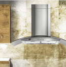 CAMPANA DE PARED 90 CM EN CRISTAL CURVO EB-388C