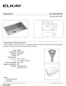 TARJA DE ACERO INOXIDABLE ELKAY PARA COCINA  EFU-281610ACO9