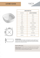 LAVABO CERÁMICO DE SOBREPONER ACACIA BLANCO BRILLANTE NATIA