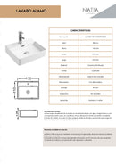 LAVABO CERAMICO DE SOBREPONER ALAMO BLANCO BRILLANTE NATIA