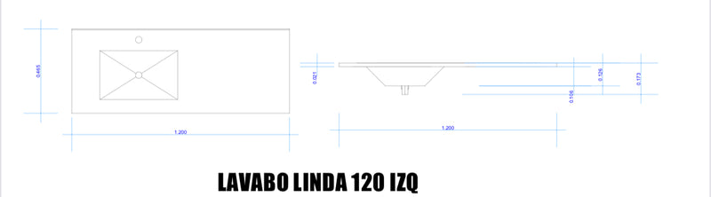 LAVABO DE CERAMICA LINDA 120 LAVABO LADO IZQUIERDO