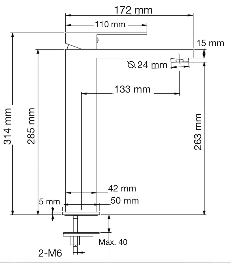 MONOMANDO LAVABO ALTO LEXUS BLACK 75.1129N