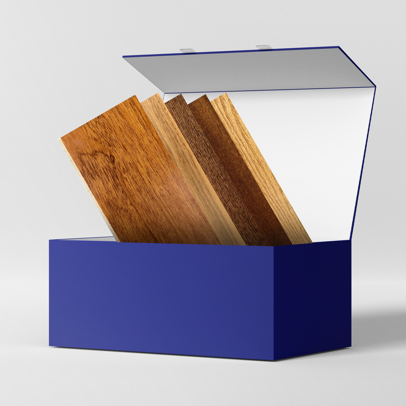 CAJA DE MUESTRAS PISOS VINILICOS DE LVT Y SPC CON ZOCLOS