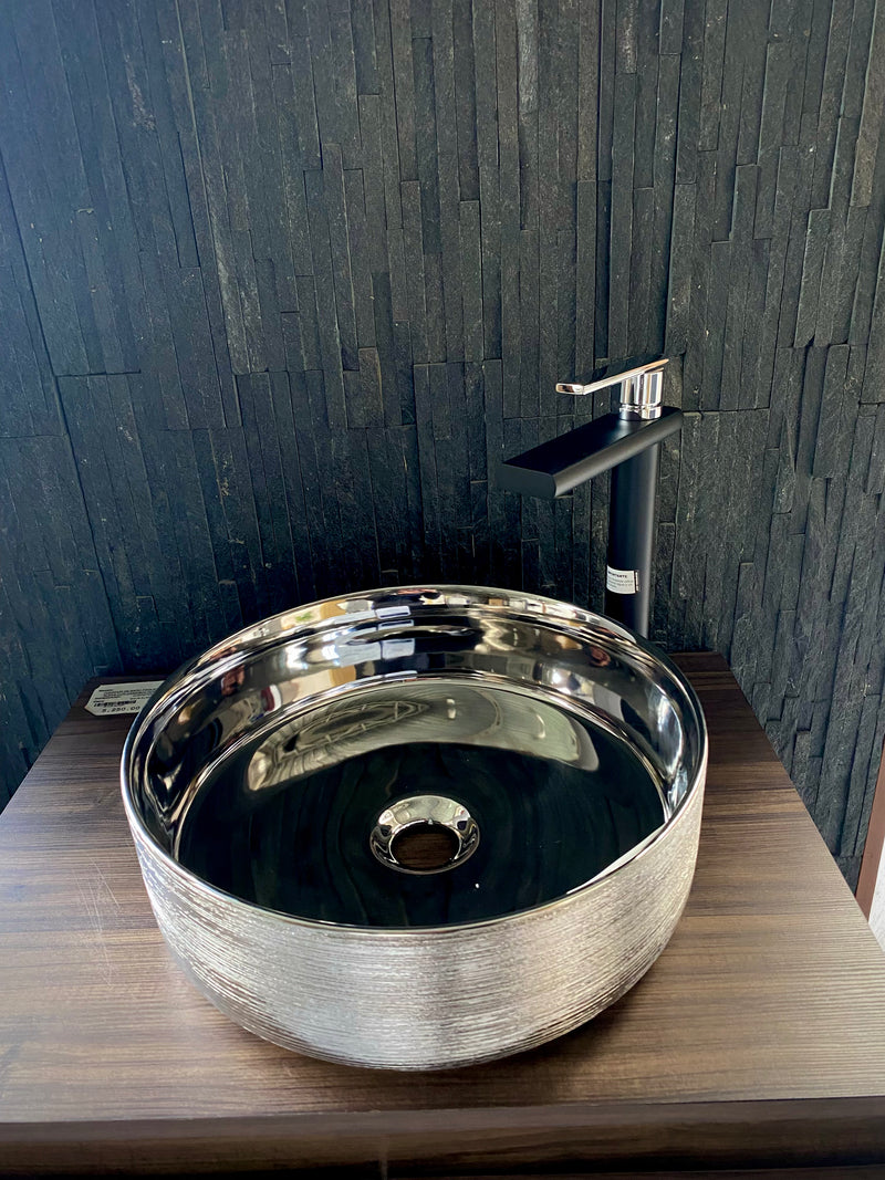 LAVABO CERAMICO DE SOBREPONER MOD.NOGAL PLATEADO NATIA