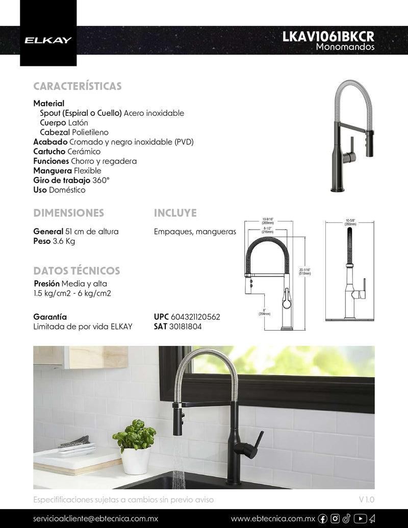 MONOMANDO PARA COCINA LKAV1061BKCR