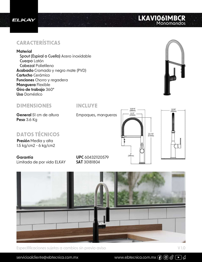 MONOMANDO PARA COCINA LKAV1061MBCR