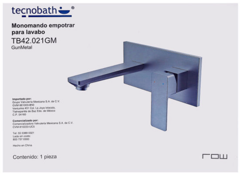 MONOMANDO EMPOTRAR PARA LAVABO TB42.021GM GRIS OXFORD