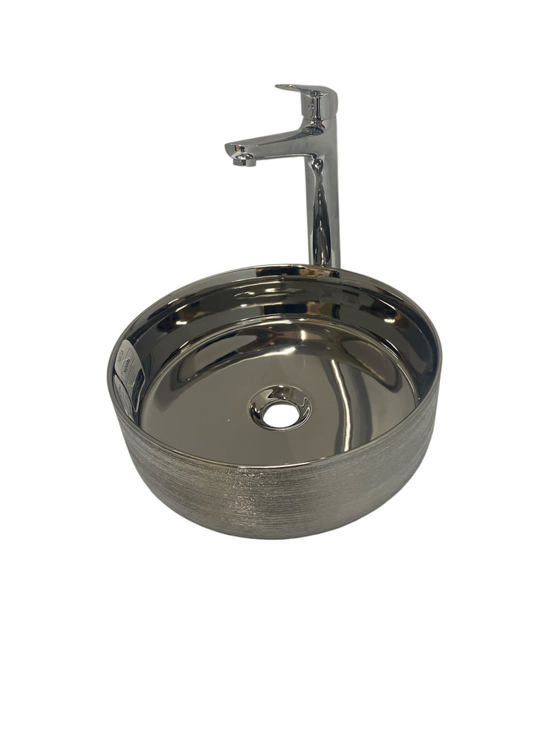 LAVABO CERAMICO DE SOBREPONER MOD.NOGAL PLATEADO NATIA