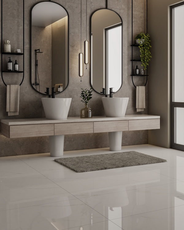 LAVABO PEDESTAL A PISO CON REBOSADERO MOD. SAUCE BLANCO NATIA