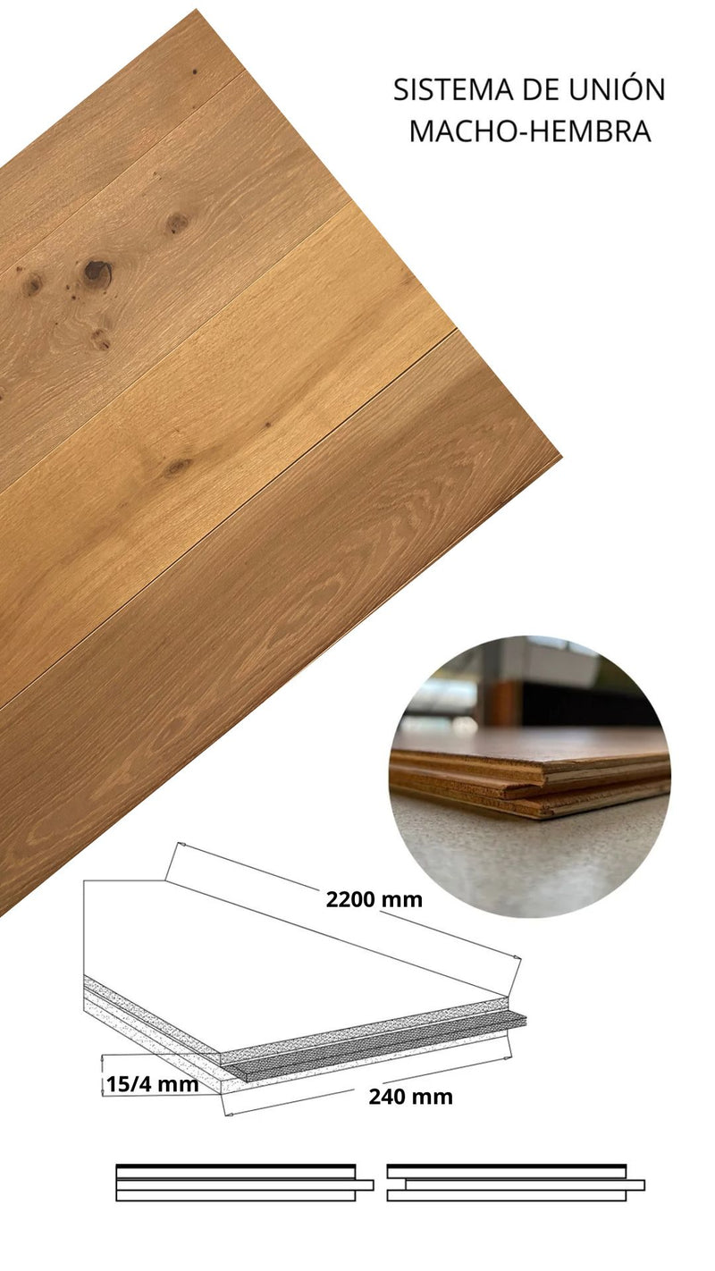 MADERA DE INGENIERIA ROBLE TONO CINNAMON (CAJA 3.16 M2) 15 MM ESPESOR 4 MM CHAPA