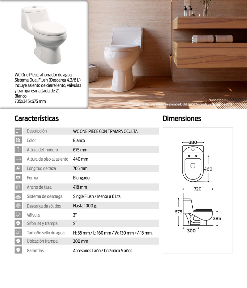 INODORO MOD. OLIVO DUAL FLUSH BLANCO (DESCARGA 3 Y 5L) NATIA