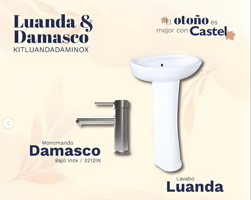 KIT LAVABO LUANDA CON PEDESTAL & MONOMANDO DAMASCO