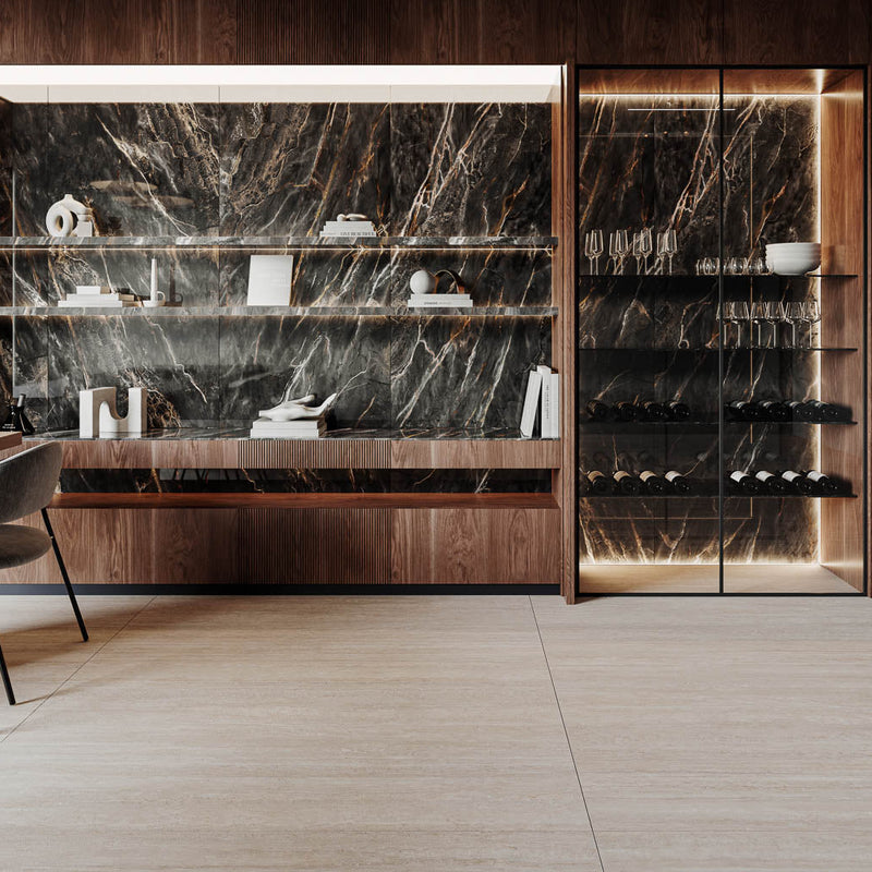 PISO PORCELANICO SENTIER BLACK PULIDO 80X160 (CAJA 2.56)2PZ