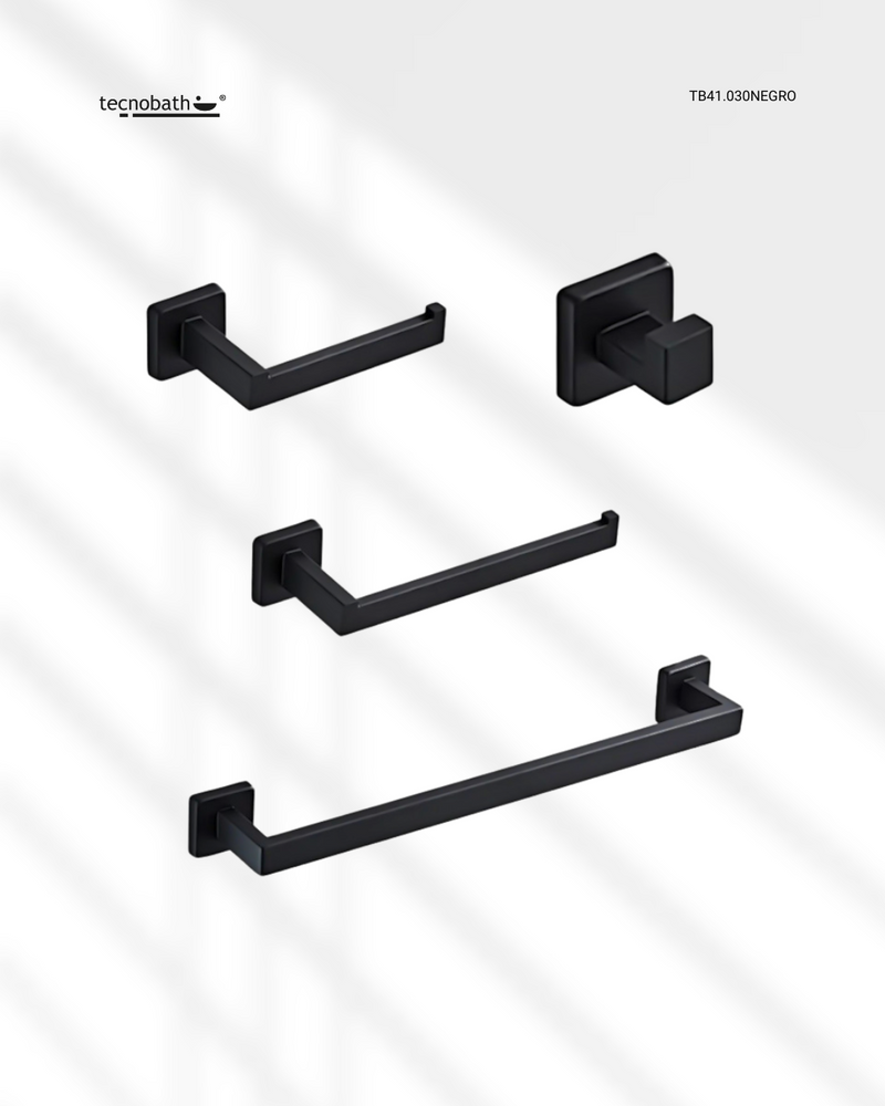 JUEGO DE 4 ACCESORIOS PARA BAÑO TB41.030NEGRO MATE