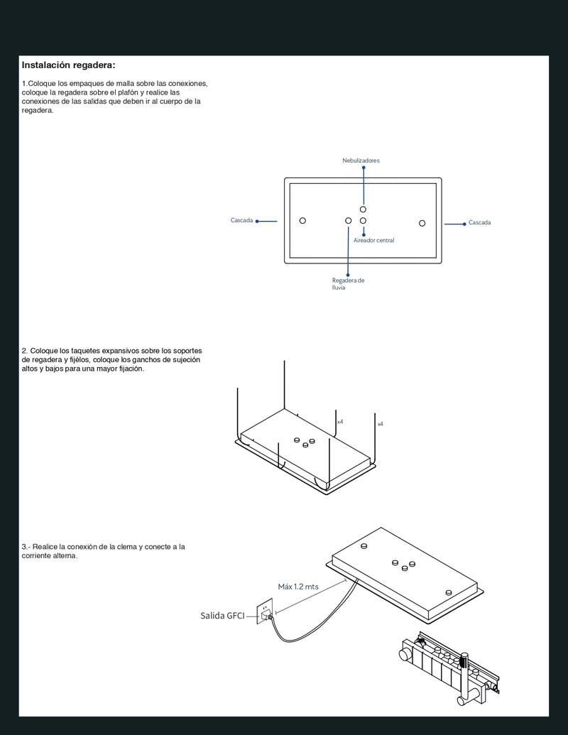CONJUNTO DE REGADERA RECTANGULAR A TECHO WS22.015