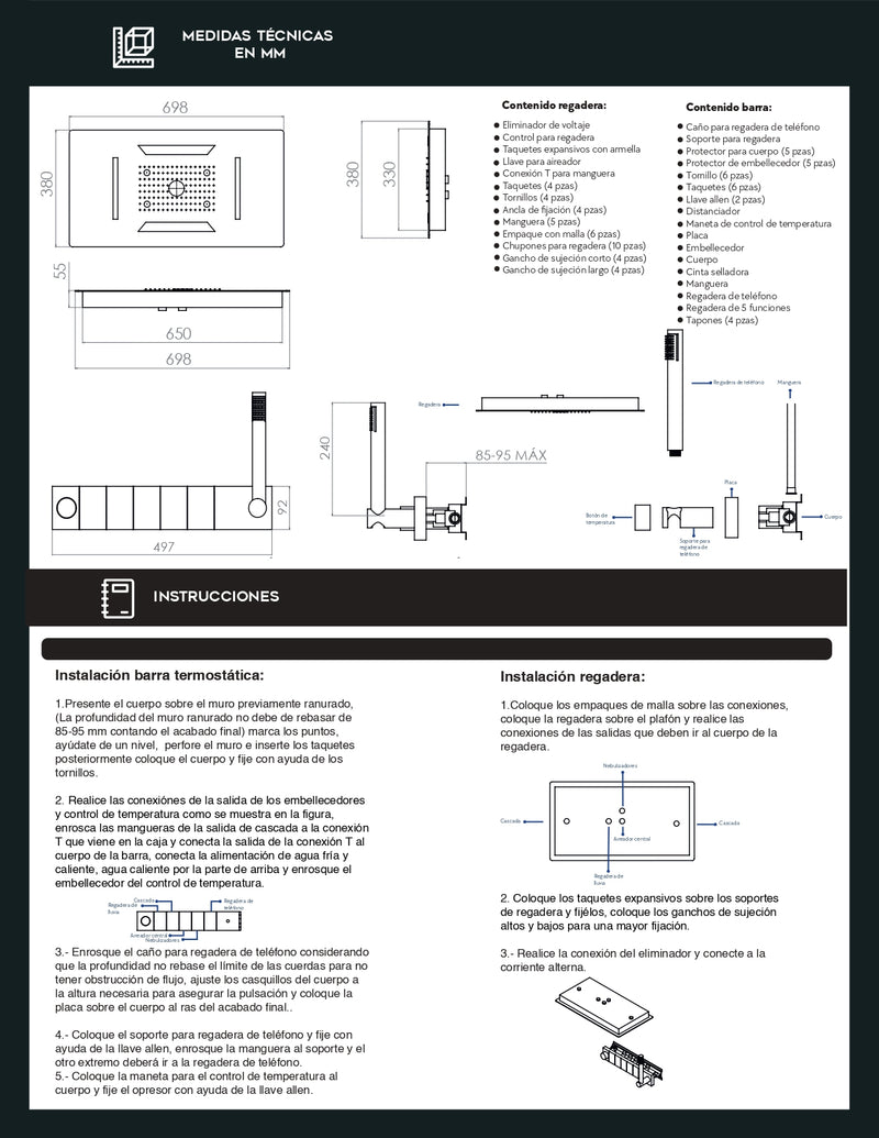 CONJUNTO DE REGADERA RECTANGULAR A TECHO WS22.015