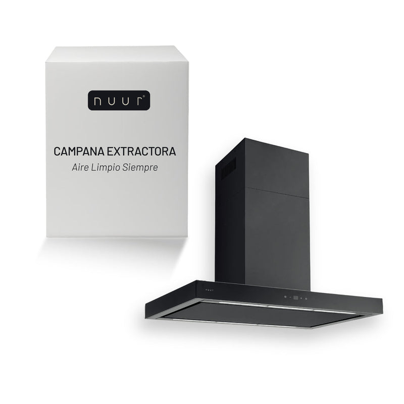 CAMPANA DE ISLA EN COLOR NEGRO DE 90cm CON CUERPO EN ACERO INOXIDABLE Y CONTROL DIGITAL CON WIFI NUUR MODELO:CAMEXIS90ADIN