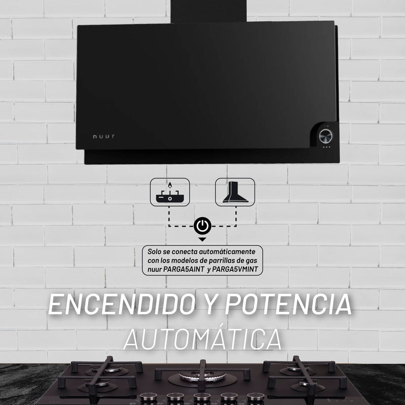 CAMPANA EXTRACTORA INTELIGENTE DE PARED 90CM CON TERMINADO SUPERIOR MATE E INFERIOR VIDRIO TEMPLADO, WIFI NUUR MODELO:CAMEXPA90IM