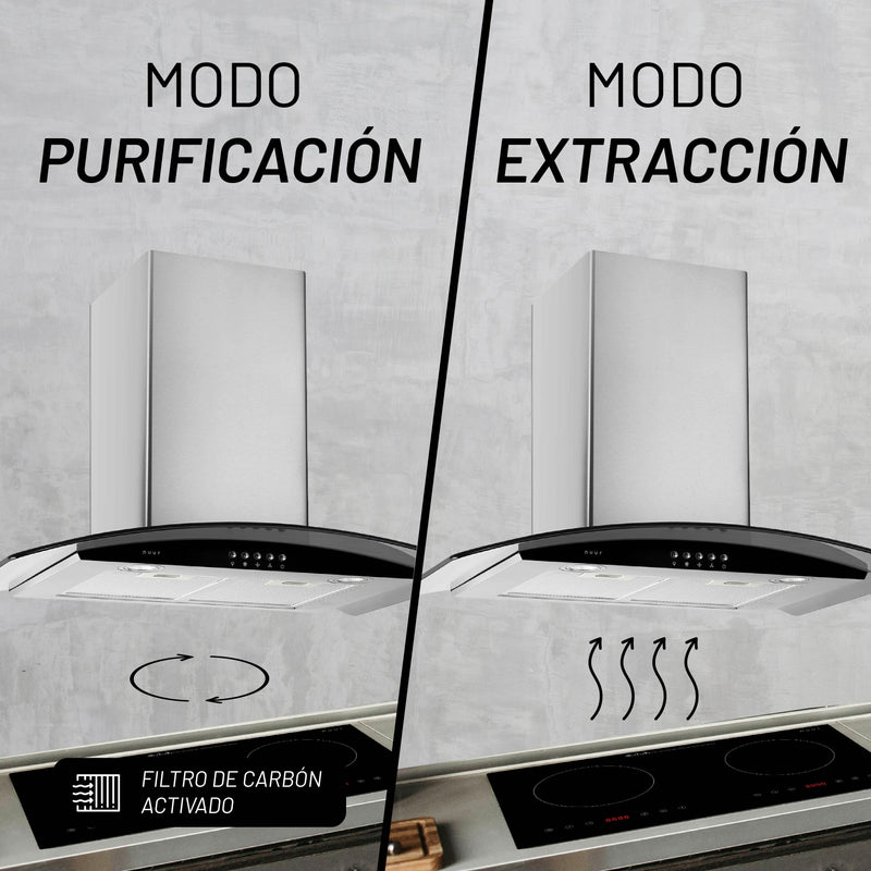 CAMPANA EXTRACTORA A PARED ACERO INOXIDABLE Y CRISTAL TEMPLADO 76 CM MODELO:CAMEXPA76AV