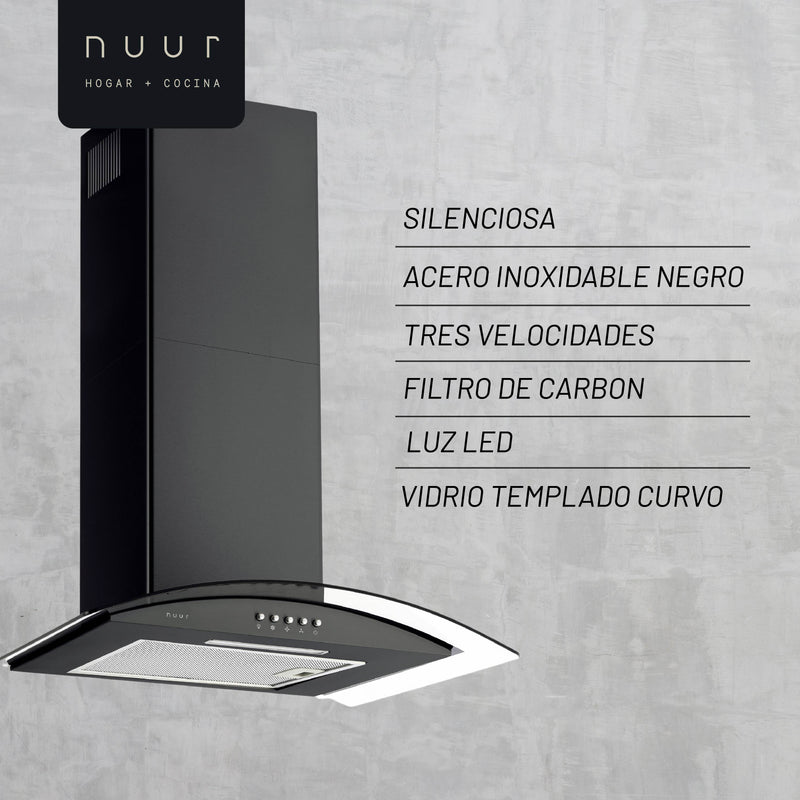 CAMPANA EXTRACTORA A PARED ACERO INOXIDABLE Y CRISTAL TEMPLADO 60 CM COLOR NEGRO MODELO:CAMEXPA60AVN