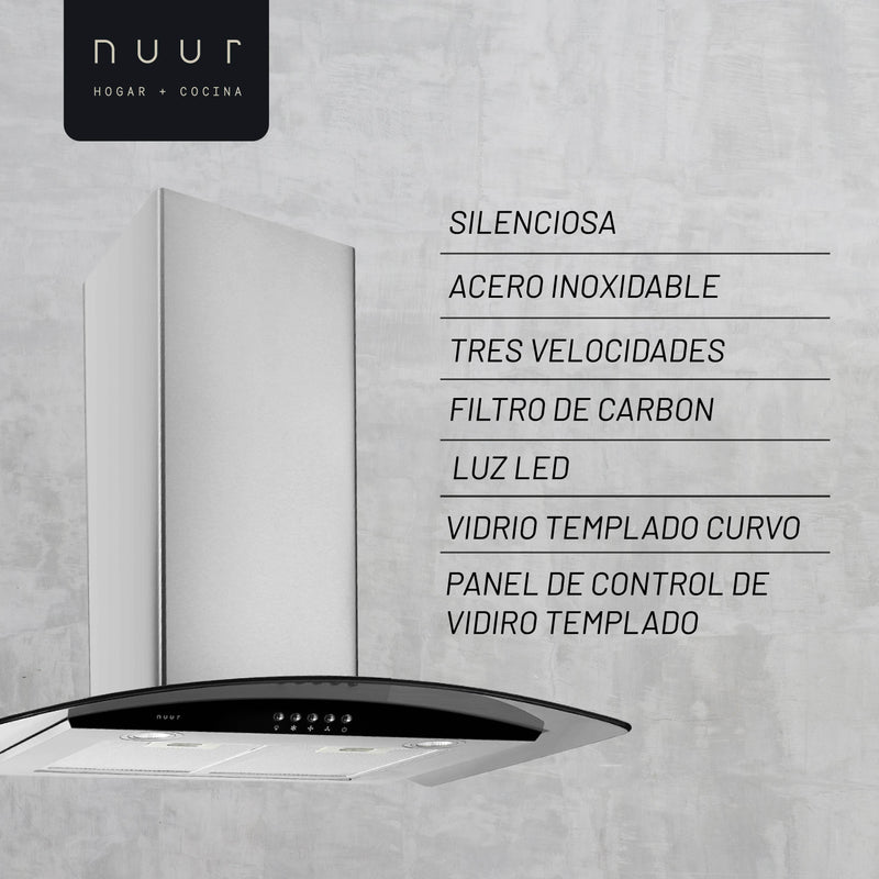 CAMPANA EXTRACTORA A PARED ACERO INOXIDABLE Y CRISTAL TEMPLADO 76 CM MODELO:CAMEXPA76AV