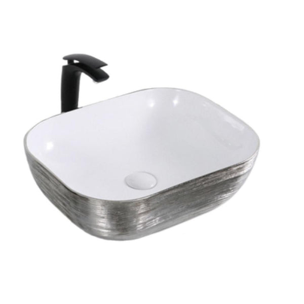 LAVABO CERAMICO OVALADO DE SOBREPONER NATIA MOD.ABEDUL PLATA CON INTERIOR BLANCO BRILLANTE