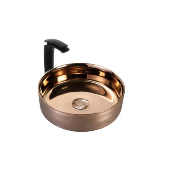 LAVABO CERAMICO REDONDO DE SOBREPONER NATIA MOD.NOGAL ORO ROSADO