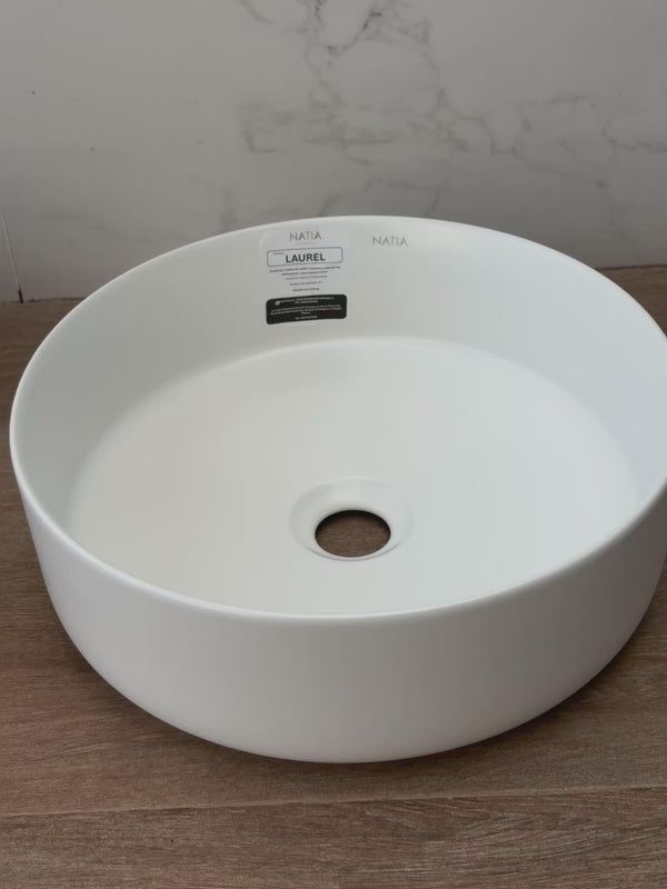 LAVABO CERAMICO REDONDO DE SOBREPONER NATIA MOD.LAUREL BLANCO MATE