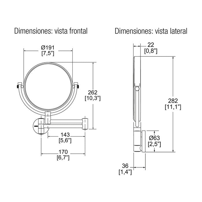 ESPEJO DE DOBLE VISTA GIRATORIO CON AUMENTO-ES-001
